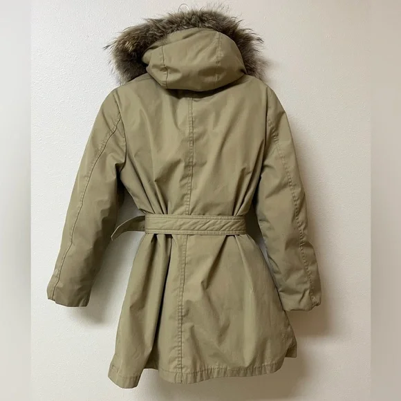 Eddie Bauer khaki down filled Parka with genuine Fur trim,fits women’s size XS/S - Picture 2 of 3